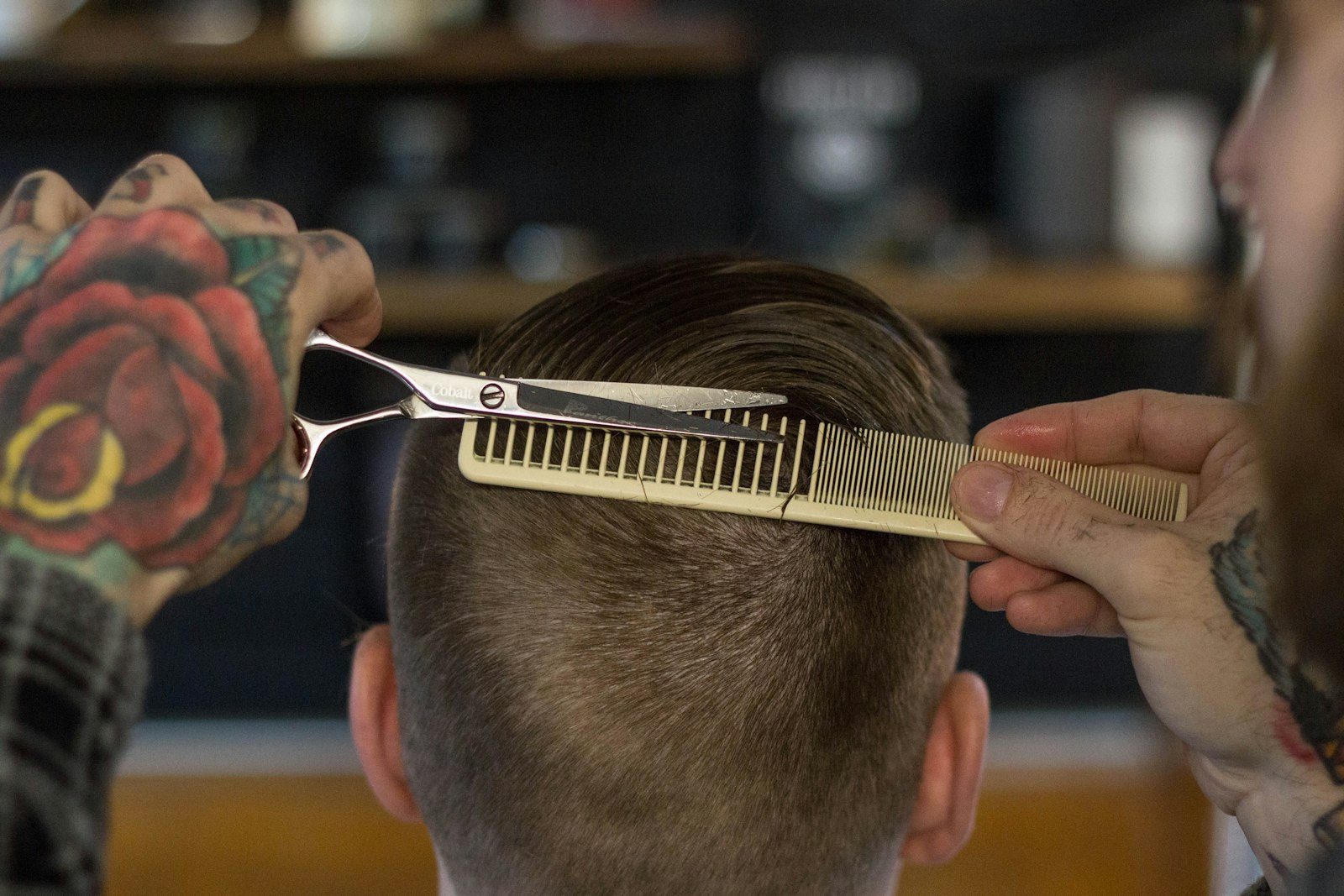 Man with a flat top haircut