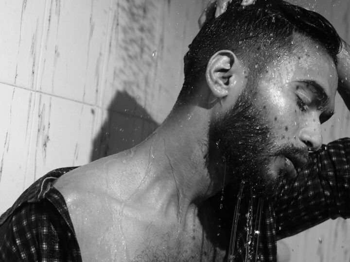 Man washing his hair