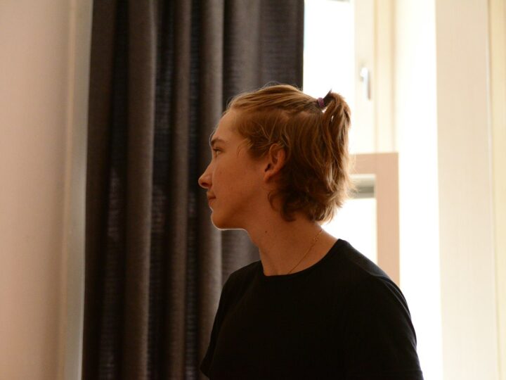 Man with long hair in a man bun